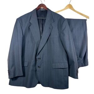 Kilburne & Finch Men 48R Blue Pinstripe 2 Piece Suit -Wool Blend Business Formal
